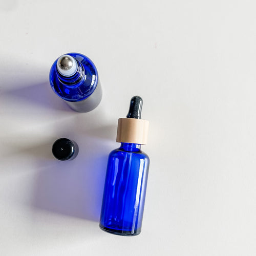 KIT frasco vidro BLUE | conta-gotas+roller 50mL (kit com 2)